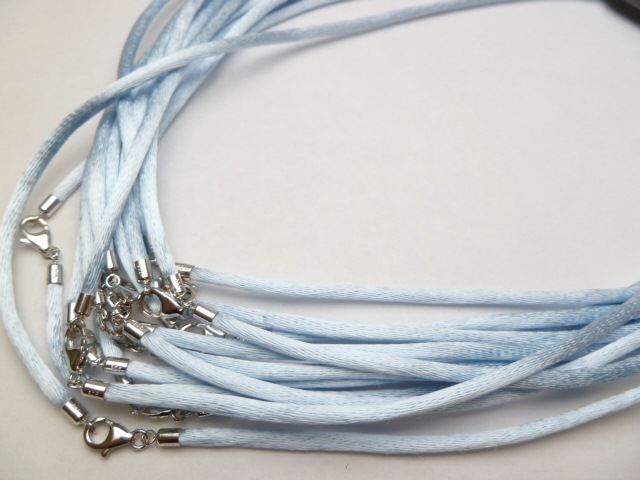 16"- 2mm Light Blue American Satin Necklace w/ 925 Silver